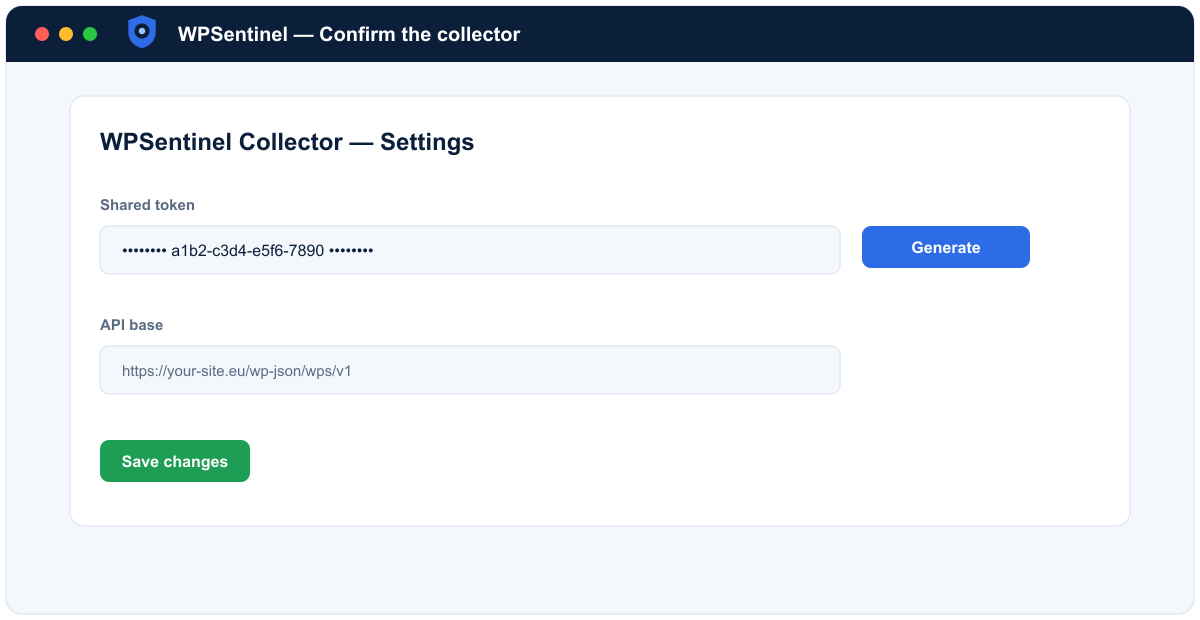 Confirm the WPSentinel collector